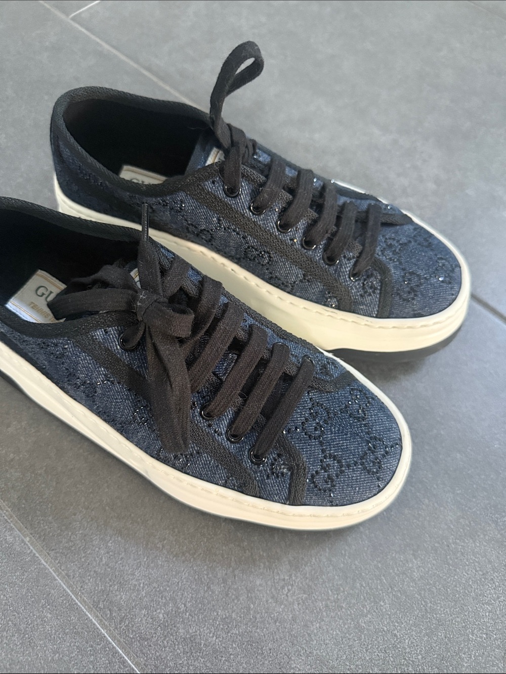 Gucci Denim crystal Lace Platform Sneakers - Picture 11 of 14